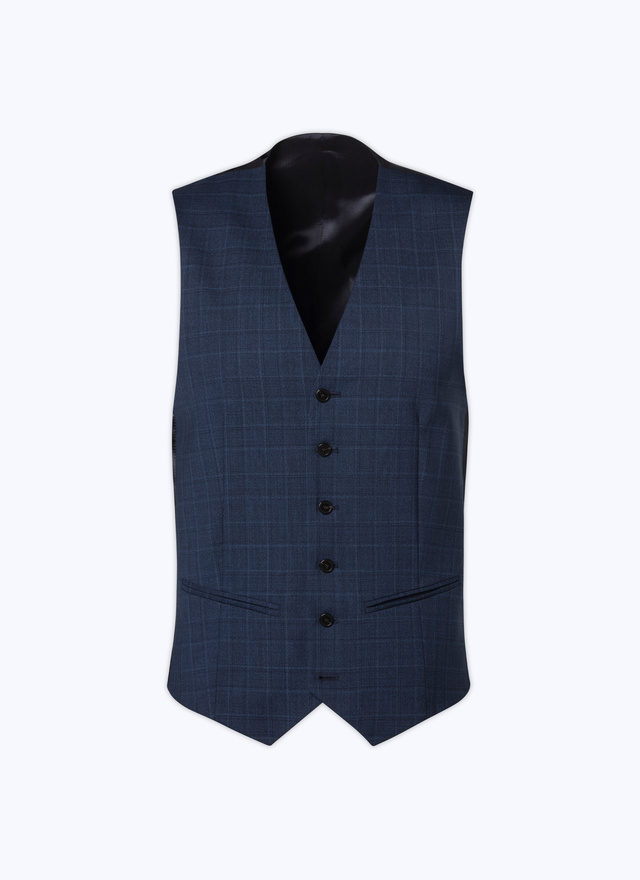 Men's blue, navy blue virgin wool canvas waistcoat Fursac - G3BILG-VC09-32