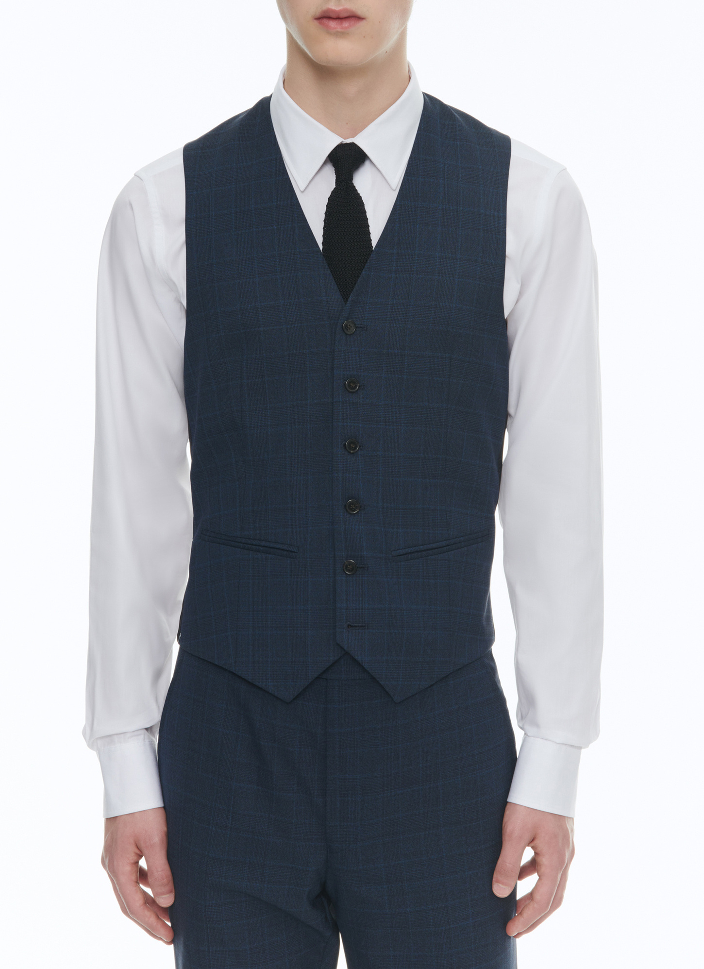 Men's waistcoat navy blue virgin wool canvas Fursac - G3BILG-VC09-32
