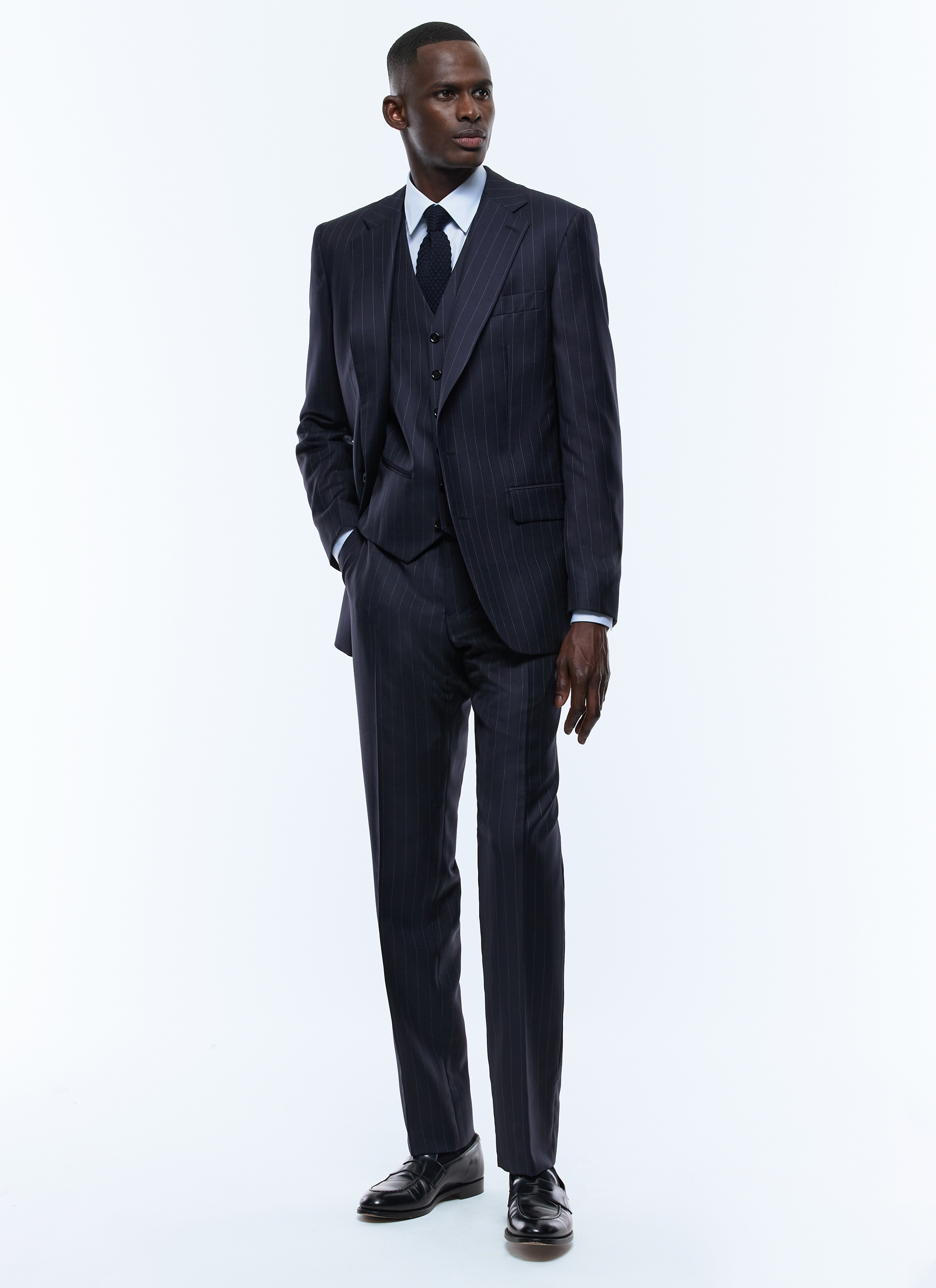 Navy Blue Tennis Stripes Suit Waistcoat for Men - Fursac