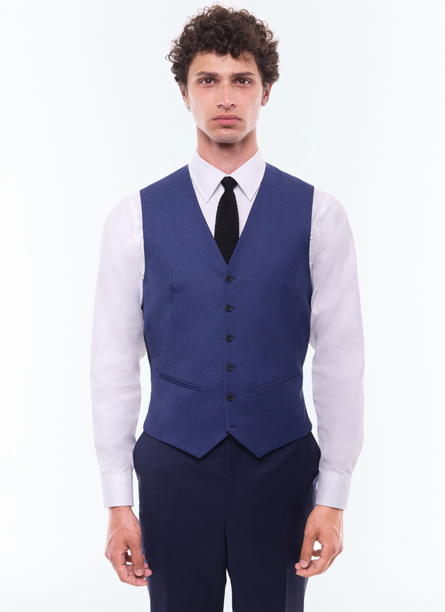 Men's waistcoat prussian blue virgin wool Fursac - G3BILG-OC31-D026