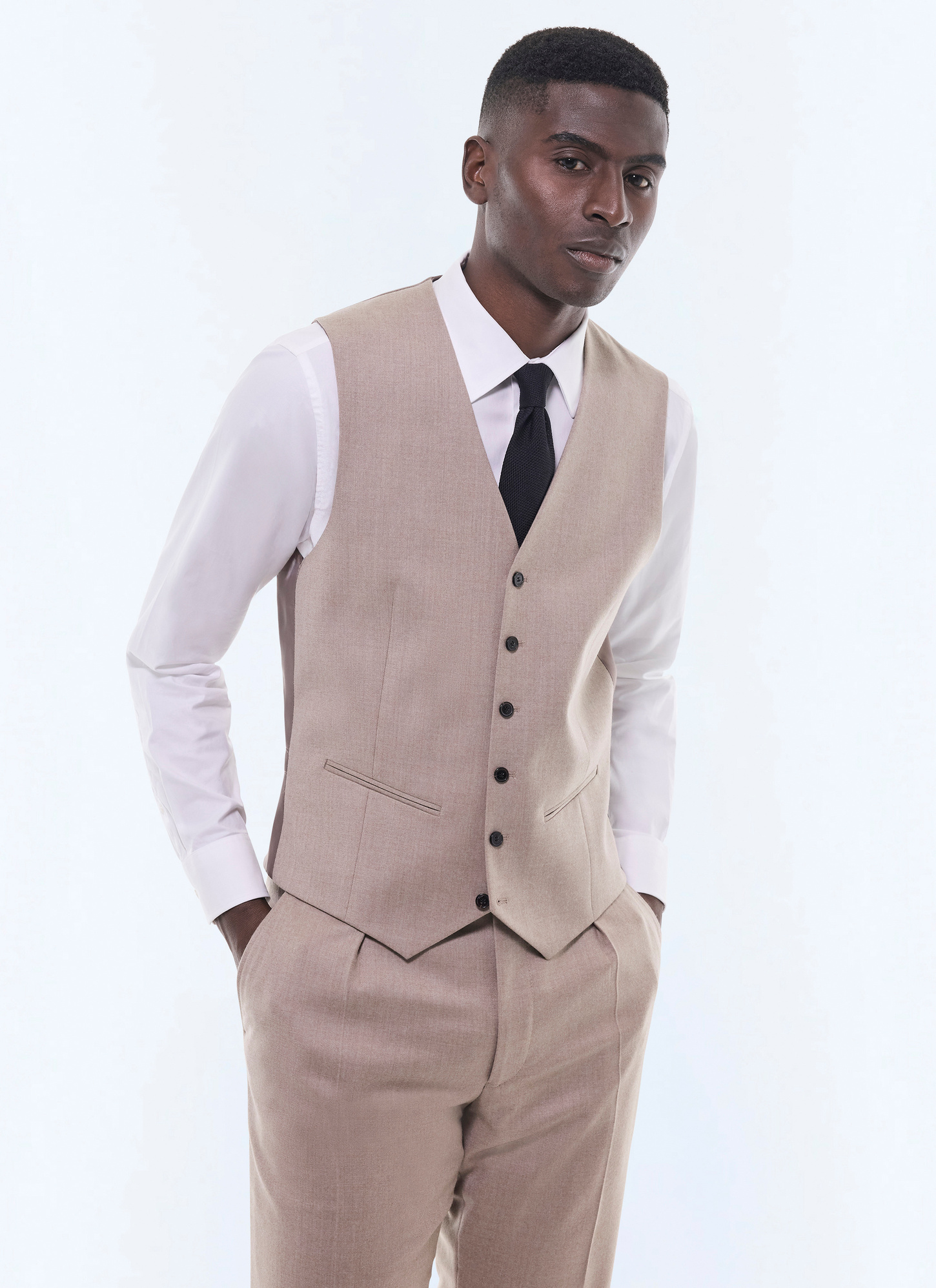 Men's waistcoat taupe brown certified virgin wool flannel Fursac - G3BILG-GC17-A008