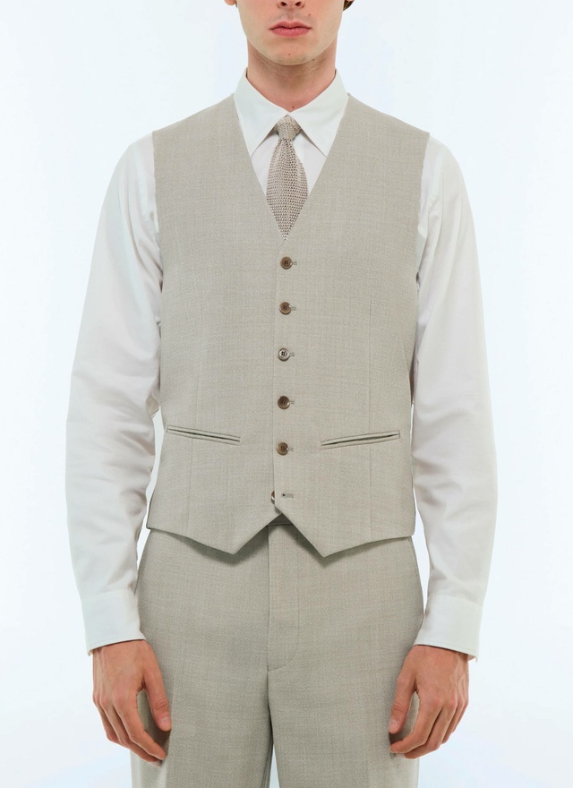 Men's waistcoat beige virgin wool canvas Fursac - G3BILG-BC31-56