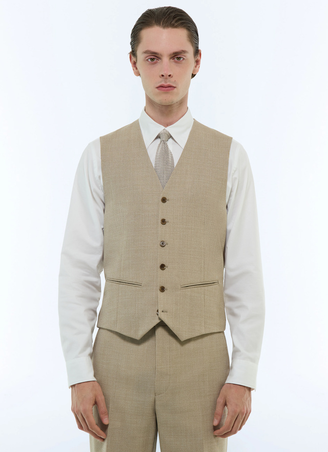 Men's waistcoat beige virgin wool canvas Fursac - G3BILG-BC31-56