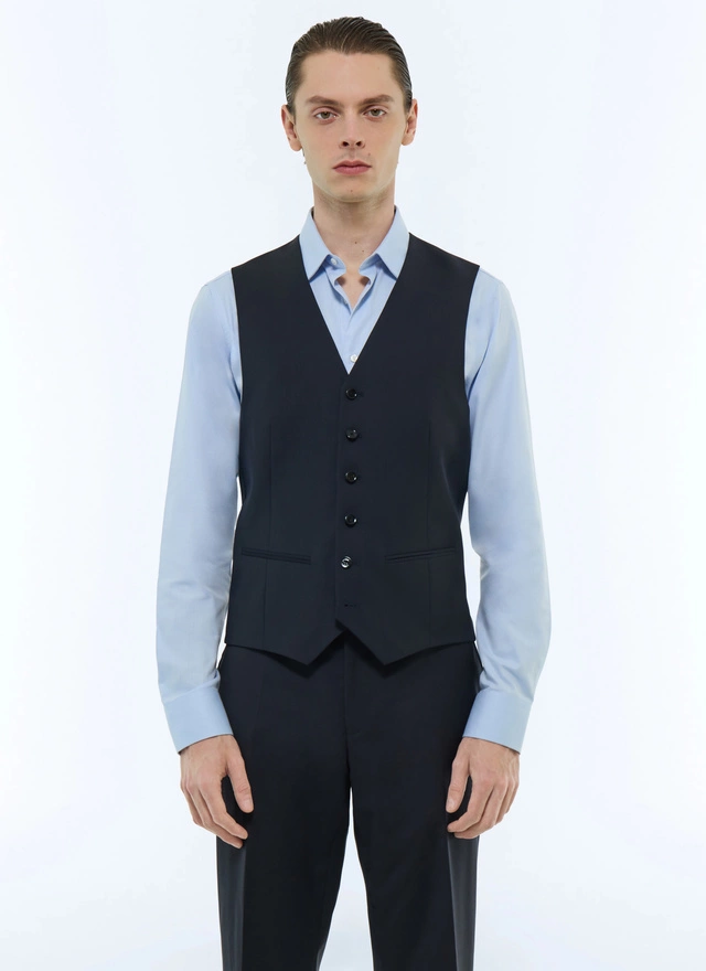 Men's waistcoat navy blue virgin wool canvas Fursac - G3BILG-EC34-D030