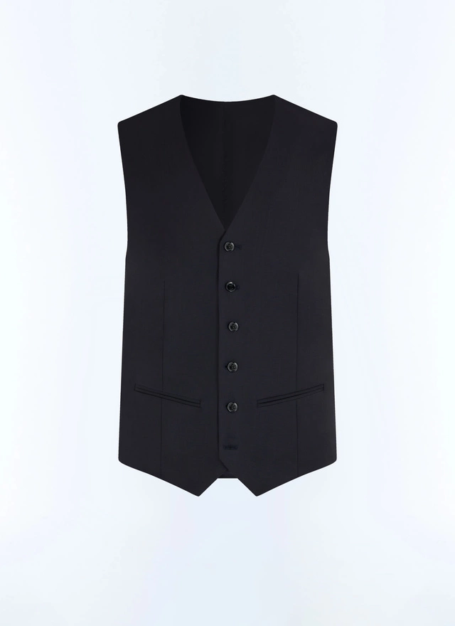 Men's blue, navy blue virgin wool canvas waistcoat Fursac - G3BILG-EC34-D030